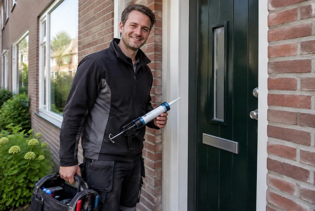 Vakman van Kitbedrijf Wezep bij de voordeur van een woning